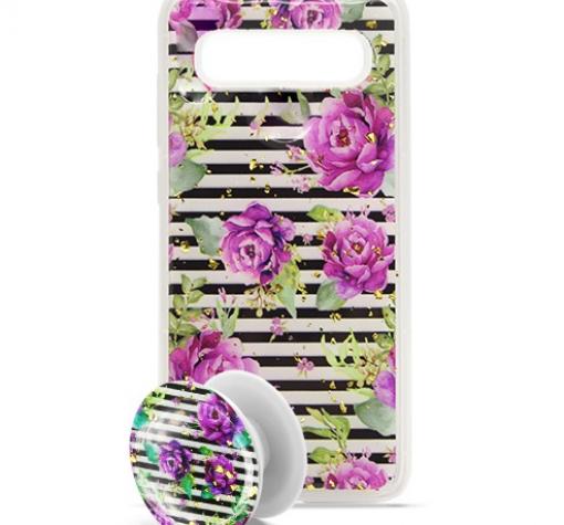 Луксозен силиконов калъф / гръб / TPU Summer Breeze с Popsocket за Samsung S10 Plus - Purple Roses