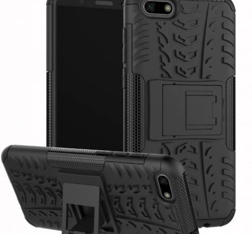 Силиконов гръб TPU Hybrid с твърда част и стойка за Huawei Y5 2018 - черен