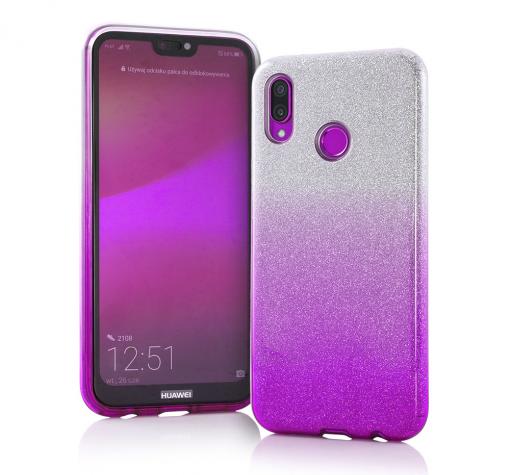 Силиконов калъф / гръб / TPU за Huawei Y6 2019 - преливащ / сребристо и лилаво / брокат
