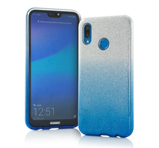 Силиконов калъф / гръб / TPU за Huawei Y6 2019 - преливащ / сребристо и синьо / брокат