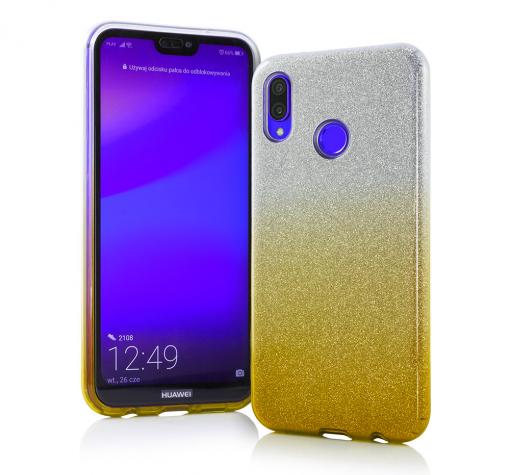 Силиконов калъф / гръб / TPU за Huawei P Smart 2019 - преливащ / сребристо и златисто / брокат