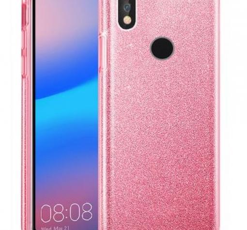 Силиконов калъф / гръб / TPU за Huawei Y6p - розов / брокат