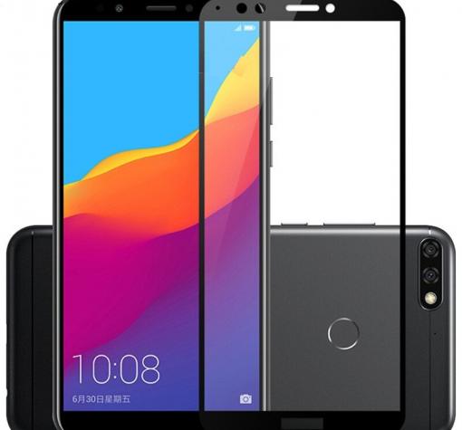 3D full cover Tempered glass Full Glue screen protector Huawei Y7 2018 / Извит стъклен скрийн протектор с лепило от вътрешната страна за Huawei Y7 2018 - черен