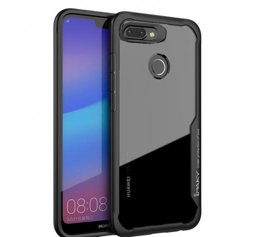 Луксозен твърд гръб със силиконов кант IPAKY за Huawei Y7 2018 / Y7 2018 Prime - прозрачен / черен кант