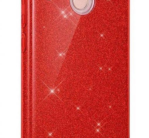 Силиконов калъф / гръб / TPU за Huawei P20 Lite - червен / брокат