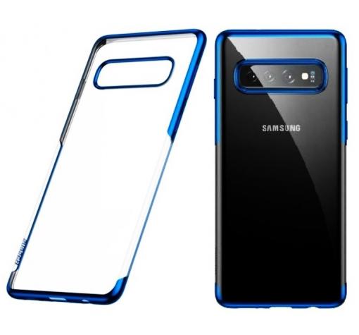 Луксозен силиконов калъф / гръб / TPU Baseus Shining Case за Samsung S10 - прозрачен / син кант
