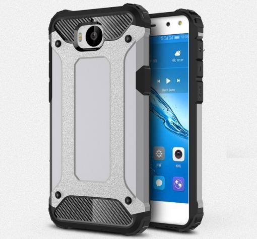 Силиконов гръб TPU Spigen Hybrid с твърда част за Huawei Y5 2017 / Huawei Y6 2017 - сребрист с черно