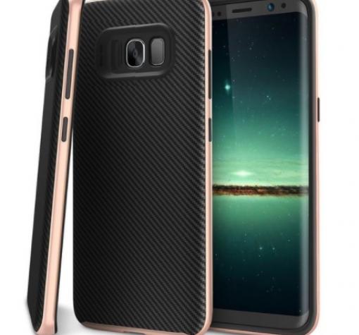Луксозен твърд гръб за Samsung S7 Edge G935 - черен / Rose Gold кант / Carbon