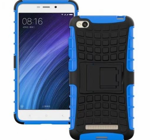 Силиконов гръб TPU Hybrid с твърда част и стойка за Xiaomi RedMi 4A - черен със синьо