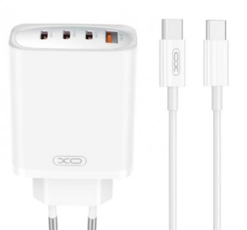 Зарядно устройство комплект XO CE23 PD 65W / 3x Type C 1x USB + кабел Type C - Type C - бяло
