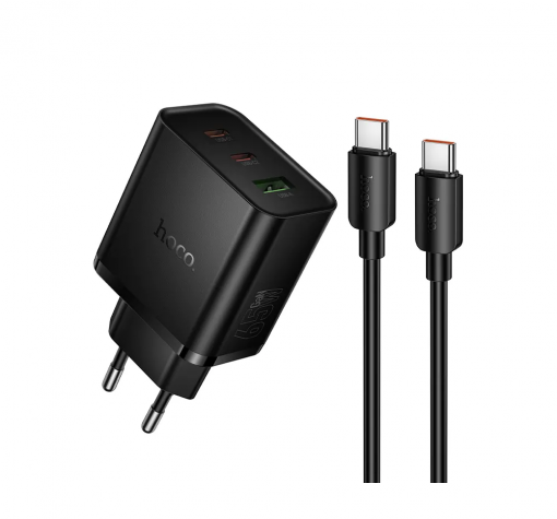 Зарядно устройство комплект HOCO N75 65W 2x USB-C 1x USB-A + кабел USB-C - USB-C