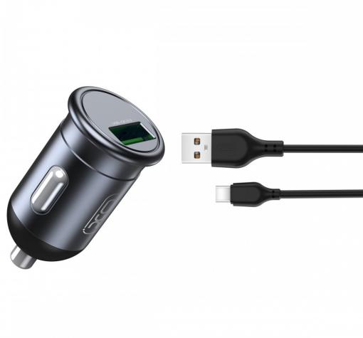 Зарядно устройство за кола 12V / 24V комплект XO CC46 с USB изход QC 3.0 с кабел Type C 3A 18W