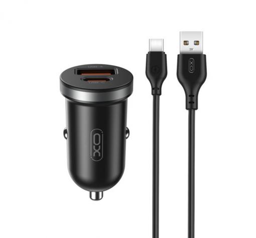 Зарядно устройство за кола комплект XO CC56 PD 30W QC 1x USB 1x USB-C с кабел USB - USB-C 12V / 24V