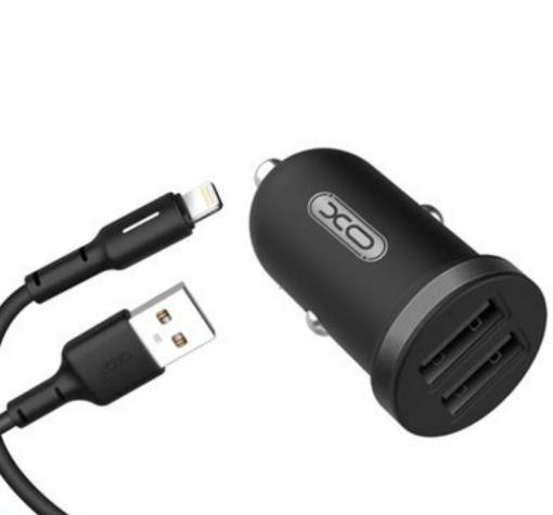Зарядно устройство за кола комплект XO TZ08 с 2 USB изхода кабел Type C-USB 12V 2.1A