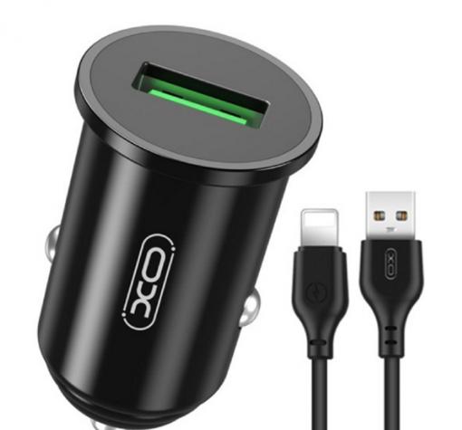 Зарядно за кола комплект XO TZ12 с USB изход QC 3.0 с кабел Lightning-USB 12V 3A