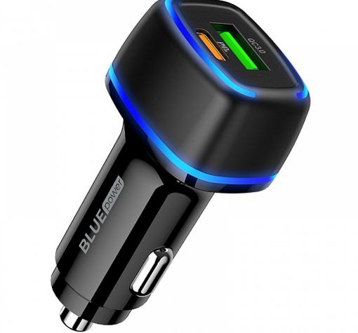 Зарядно устройство за кола преходник адаптер BLUE Power BBZ14A с USB и type C изход 12V 20W