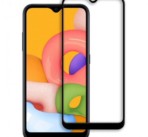3D full cover Tempered glass screen protector Samsung A01 / Извит стъклен скрийн протектор Samsung A01 - черен