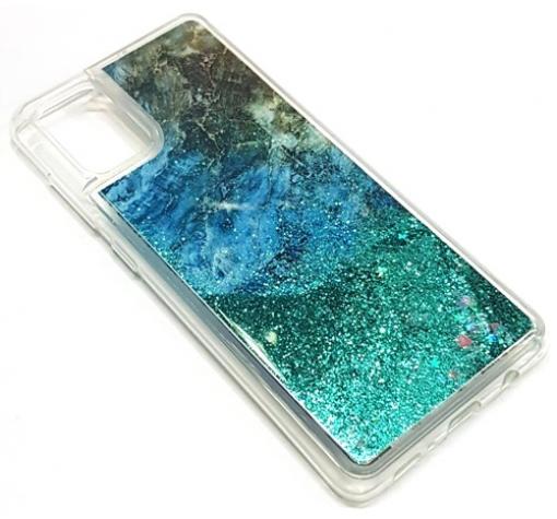 Луксозен силиконов калъф / гръб / tpu 3D Water Case със стойка за Samsung A51 - мрамор / зелен брокат