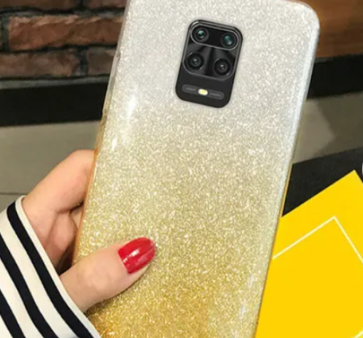 Силиконов калъф / гръб / TPU за Xiaomi Redmi Note 9S / Note 9 Pro - преливащ / сребристо и златисто / брокат