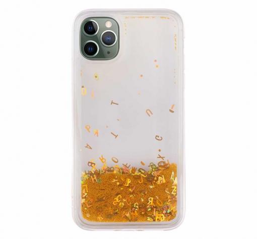 Луксозен твърд гръб 3D Water Case за Apple iPhone 11 Pro 5.8" - течен гръб със златен брокат / букви
