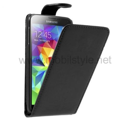 Кожен калъф Flip тефтер със силиконов гръб Flexi за Samsung S5 mini SM-G800 - черен