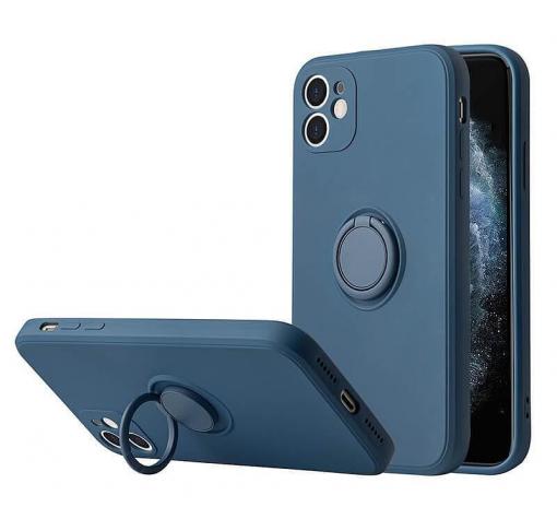 Силиконов твърд гръб TPU Case Magnetic Finger Ring Car Holder / за Apple iPhone 14 (6.1) - тъмносин кейс