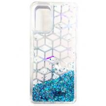 Луксозен гръб 3D Marble Water Case за Samsung A02s - прозрачен / течен гръб със син брокат