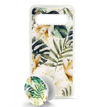 Луксозен силиконов калъф / гръб / TPU Summer Breeze с Popsocket за Samsung S8 Plus G955 - Palm leaves