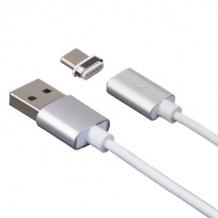 Магнитен USB кабел / USB Type-C Magnetic Charging Data Cable за Samsung A8 2018 A530F - сребрист / бял