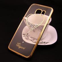 Луксозен силиконов калъф / гръб / TPU / Elegant с камъни за Samsung S7 Edge G935