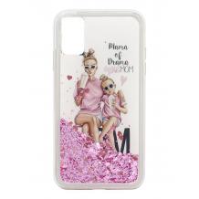 Луксозен твърд гръб 3D Water Case за Huawei Y5p - течен гръб с розов брокат / Mama Of Drama