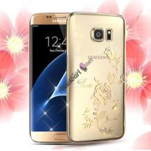 Луксозен твърд гръб KINGXBAR Swarovski Diamond за Samsung S6 Edge - прозрачен със златен кант / Rose