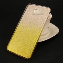 Силиконов калъф / гръб / TPU 2in1 за Samsung A3 2016 A310 - прозраченo и златисто / брокат