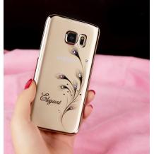 Луксозен силиконов калъф / гръб / TPU / Elegant с камъни за Samsung A5 2016 A510 - прочзрачен със златист кант / перо
