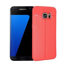 Луксозен силиконов калъф / гръб / TPU за Samsung S7 G930 - червен / имитиращ кожа