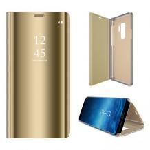 Луксозен калъф Clear View Cover с твърд гръб за Samsung A8 2018 A530F - златист