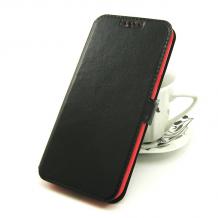 Кожен калъф Flip тефтер със стойка за Samsung J3 / J3 2016 J320 - черен с червено