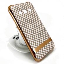 Луксозен силиконов калъф / гръб / TPU за Samsung J3 / J3 2016 J320 - бели и кафяви квадратчета
