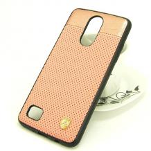 Луксозен кожен твърд гръб AIRBIRD със силиконов кант за LG K8 2017 - Rose Gold / Grid