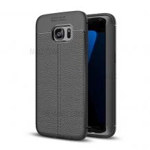 Луксозен силиконов калъф / гръб / TPU за Samsung S6 G920 - черен / имитиращ кожа