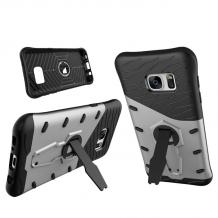 Силиконов гръб TPU Hybrid с твърда част и 360° въртяща стойка за Samsung S7 Edge G935 - черно и сребристо