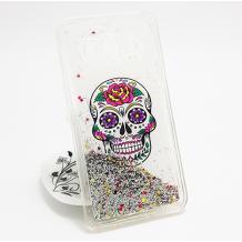 Луксозен твърд гръб 3D за Samsung J5 J500 - Skull / сребрист брокат със звездички