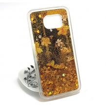 Луксозен твърд гръб 3D за Samsung S7 Edge G935 - нарциси / жълт брокат