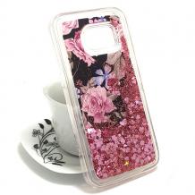 Луксозен твърд гръб 3D за Samsung S7 G930 - рози / розов брокат