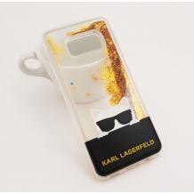 Луксозен твърд гръб 3D Water Case за Samsung S8 Plus G955 - прозрачен / златист брокат / KARL LAGERFELD