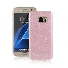 Луксозен силиконов гръб зa Samsung S6 Edge G925 - розов / брокат