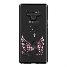 Луксозен твърд гръб KINGXBAR Swarovski Diamond за Samsung Note 9 - прозрачен със черен кант / лебед