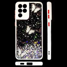 Луксозен твърд кейс със силиконов кант и брокат за Samsung S21 Ultra