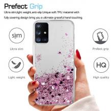 Луксозен твърд гръб / кейс / 3D Water Case за Samsung S20 FE - прозрачен / течен гръб с брокат / розов