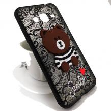 Луксозен силиконов калъф / гръб / TPU Smile Case за Samsung J3 / J3 2016 J320 - черена мрежа / Bear